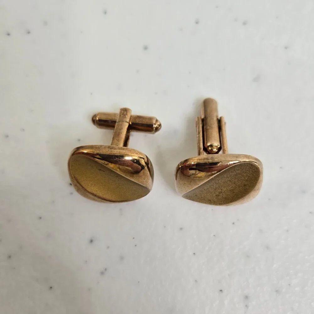 Cufflinks Gold Tone Matte Geometric Square Stripe Vintage MCM Art Deco Look